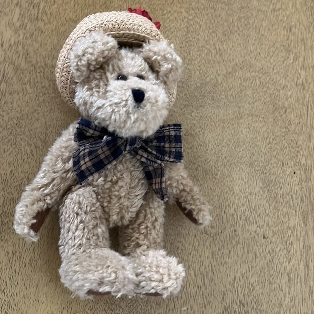 Boyds Bears 7 Inch Teddy Bear Red Flower Hat Blue Bowtie Tan - Picture 2 of 6